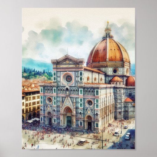 Poster Florence Duomo Italie Aquarelle Art (Devant)
