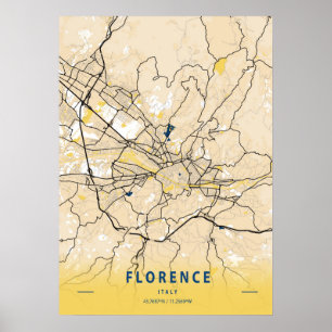 Poster Florence - Italie Carte de la ville jaune
