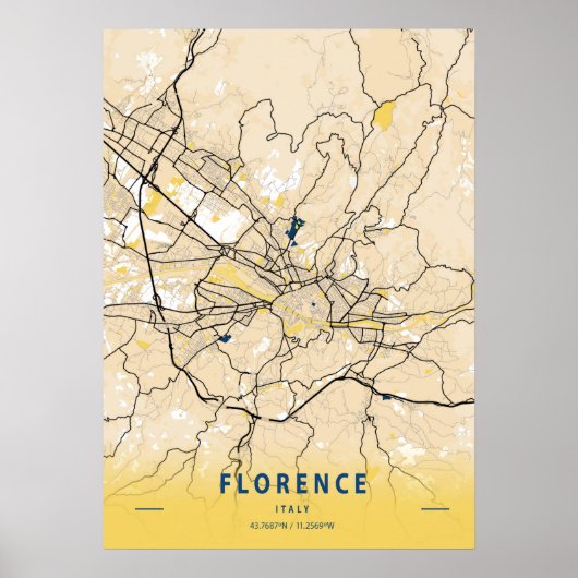 Poster Florence - Italie Carte de la ville jaune (Devant)
