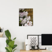 Poster Flores de Rhododendron blanc et de clôture de bamb (Bureau à domicile)