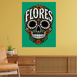 Poster flores nom de famille crâne de sucre