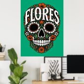 Poster flores nom de famille crâne de sucre (Bureau à domicile)