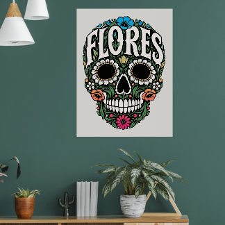 Poster flores nom de famille crâne de sucre