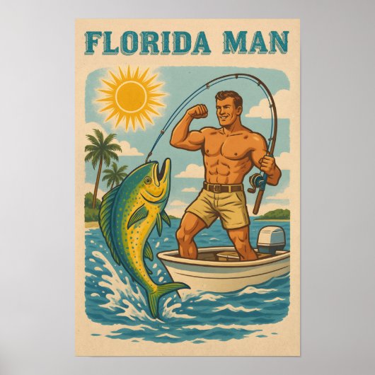 Poster Florida Man - Coastal Fisherman -Retro Fishing Art (Devant)