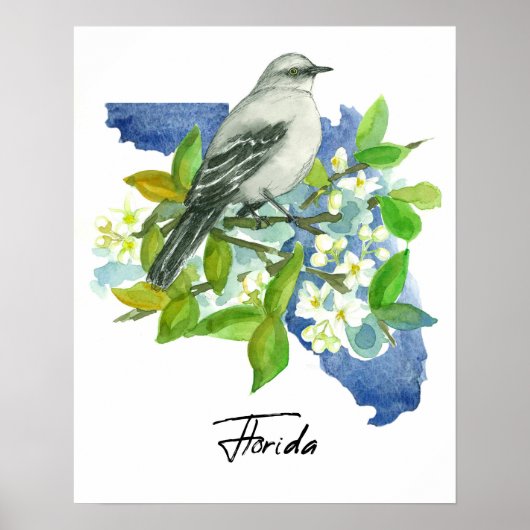 Poster Florida State Shape Orange Blossom Mockingbird (Devant)