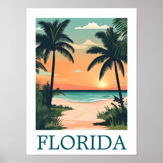 Poster Florida Sunshine State – Tropical Beach Paradise (Devant)
