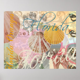 Poster Florida Vintage Travel Beach Seashell Shell Art