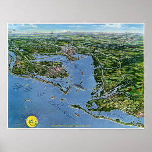 Poster Floride Côte Ouest Panoramique Carte Vintage