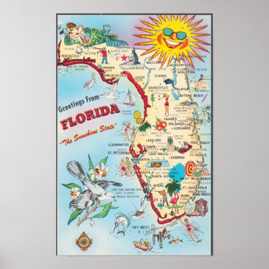 Poster FLORIDE ÉTATS-UNIS, Carte de bienvenue (Devant)