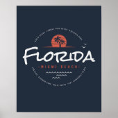 Poster Floride Miami Beach Rétro Coucher de soleil Palmie (Devant)