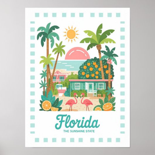 Poster Floride Sunshine State USA Summer Travel (Devant)