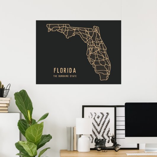 Poster Floride US State road map - Sunshine State map (Bureau à domicile)