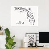 Poster Floride US State road map - Sunshine State map (Bureau à domicile)