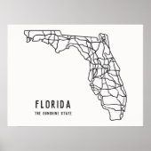 Poster Floride US State road map - Sunshine State map (Devant)