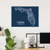 Poster Floride US State road map - Sunshine State map (Bureau à domicile)