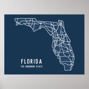 Poster Floride US State road map - Sunshine State map