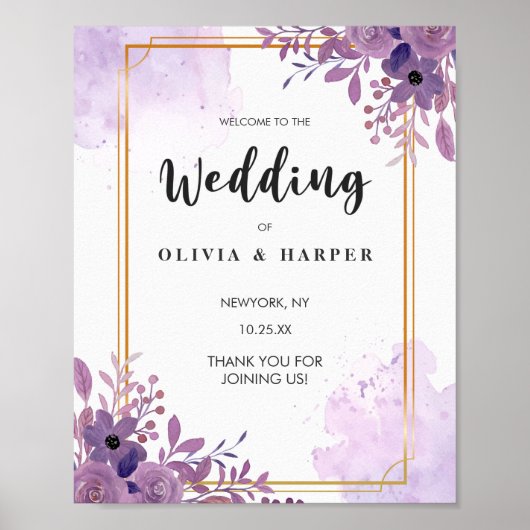 Poster Floroming Amethyst Vintage Golden Frame Bienvenue (Devant)