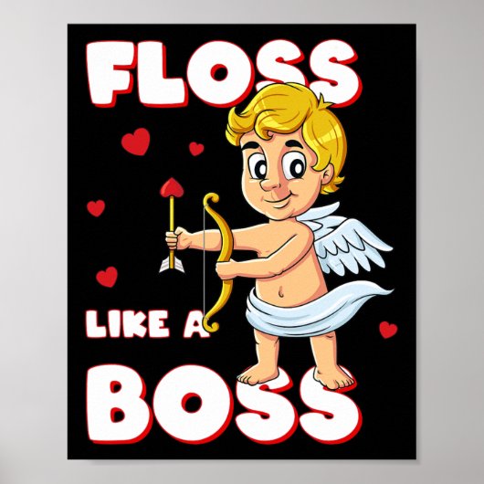 Poster Floss Like A Boss Cupid Valentines Day Boys Girls (Devant)