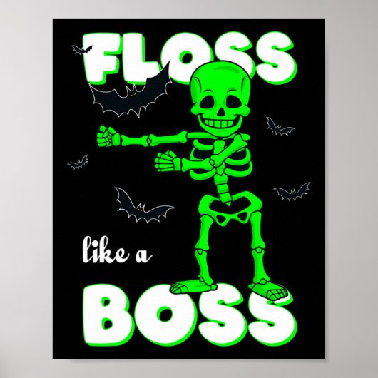Poster Floss Like A Boss Skeleton Halloween Boys Girls Ki (Devant)