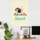 Poster Flotte de crème glacée sucrée Sundae & fraise (Bureau à domicile)