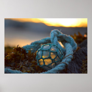 Poster Flotteur de pêche en verre, Coucher de soleil, Ala