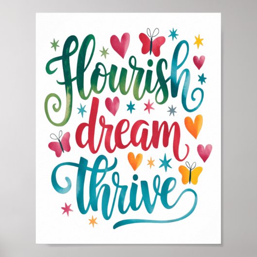 Poster Flourish Dream Thrive Motivational (Devant)