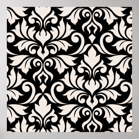 Poster Flourissant Damask Art I Cream sur Black (Devant)