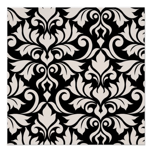Poster Flourissant Damask Art I Cream sur Black (Devant)