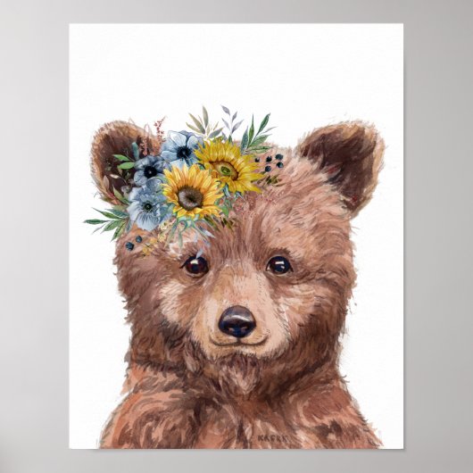 Poster Flower Bear Cub Nursery Enfant Woodland (Devant)