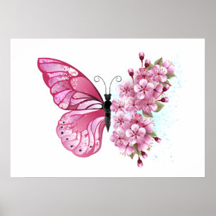 Poster Flower Butterfly with Pink Sakura