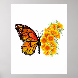 Poster Flower Butterfly with Yellow California Poppy