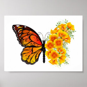 Poster Flower Butterfly with Yellow California Poppy