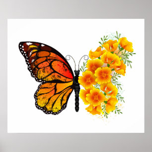 Poster Flower Butterfly with Yellow California Poppy