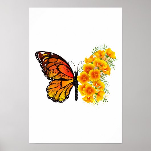 Poster Flower Butterfly with Yellow California Poppy (Devant)