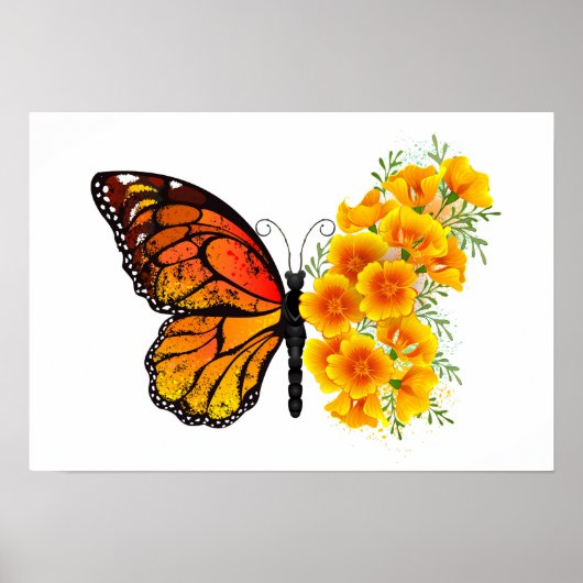 Poster Flower Butterfly with Yellow California Poppy (Devant)