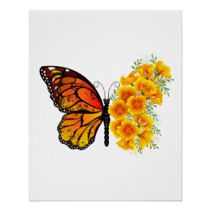 Poster Flower Butterfly with Yellow California Poppy
