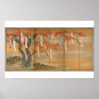 "Flower Cherry and Autumn Maples with Poem Slip