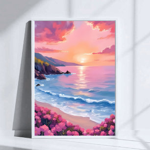 Poster Flower Cove Fleur d'eau rose aquarelle