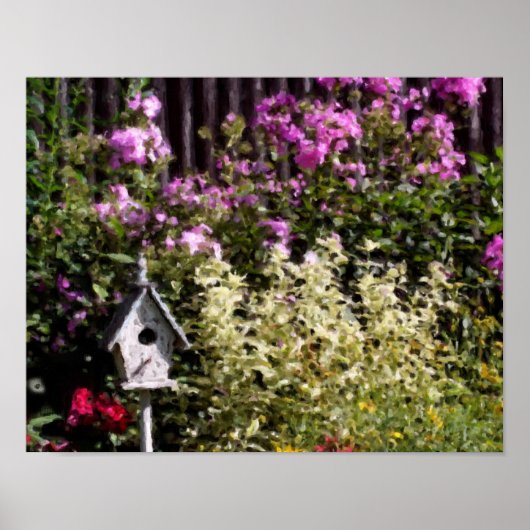 Poster Flower Garden Bird House Pastel Peinture (Devant)