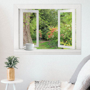 Poster Flower Garden - Open Window with Pretty View