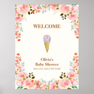 Poster Flower Garden Scoop Glace Baby shower Bienvenue