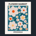 Poster Flower Market Stockholm Abstrait Retro Flowers<br><div class="desc">Marché aux fleurs Stockholm : Art floral abstrait - imprimé de fleurs rétro - turquoise,  orange et beige.</div>