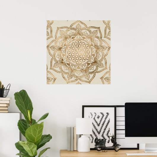 Poster Flower of Life in Lotus - pastel golds and canvas (Bureau à domicile)
