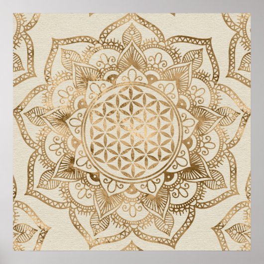 Poster Flower of Life in Lotus - pastel golds and canvas (Devant)