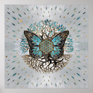 Poster Flower of Life - Tree of life - Butterfly