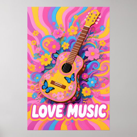 Poster Flower Power Guitar Pop Art (Devant)