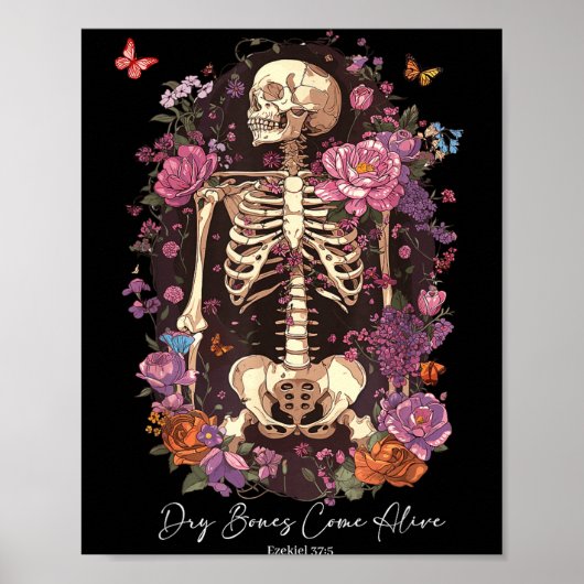Poster Flower Skeleton Dry Bones Come Alive, Retro Enchan (Devant)