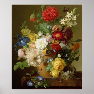 Poster Flower Still Life on a marble ledge, 1800-01