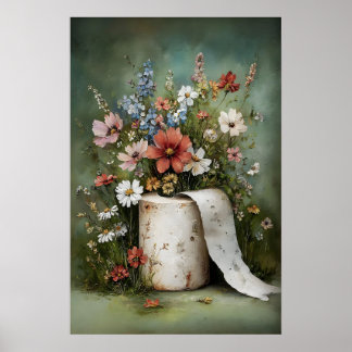 Poster Flower Toilet Paper Roll Print, Botanical Bathroom