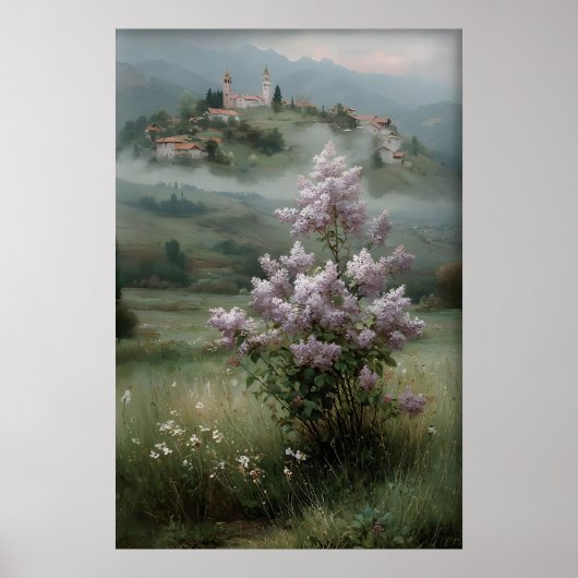 Poster Flowering Tree Lilac Print, Antique Spring Field (Devant)